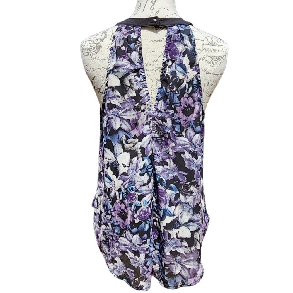 Astr -214 High neck floral sleeveless blouse grey purple Y2K Medium - Picture 3 of 8